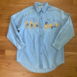 Winnie The Pooh Disney Shirt Women’s  S/M P/M Blue Demin Button Down Flaw Shown